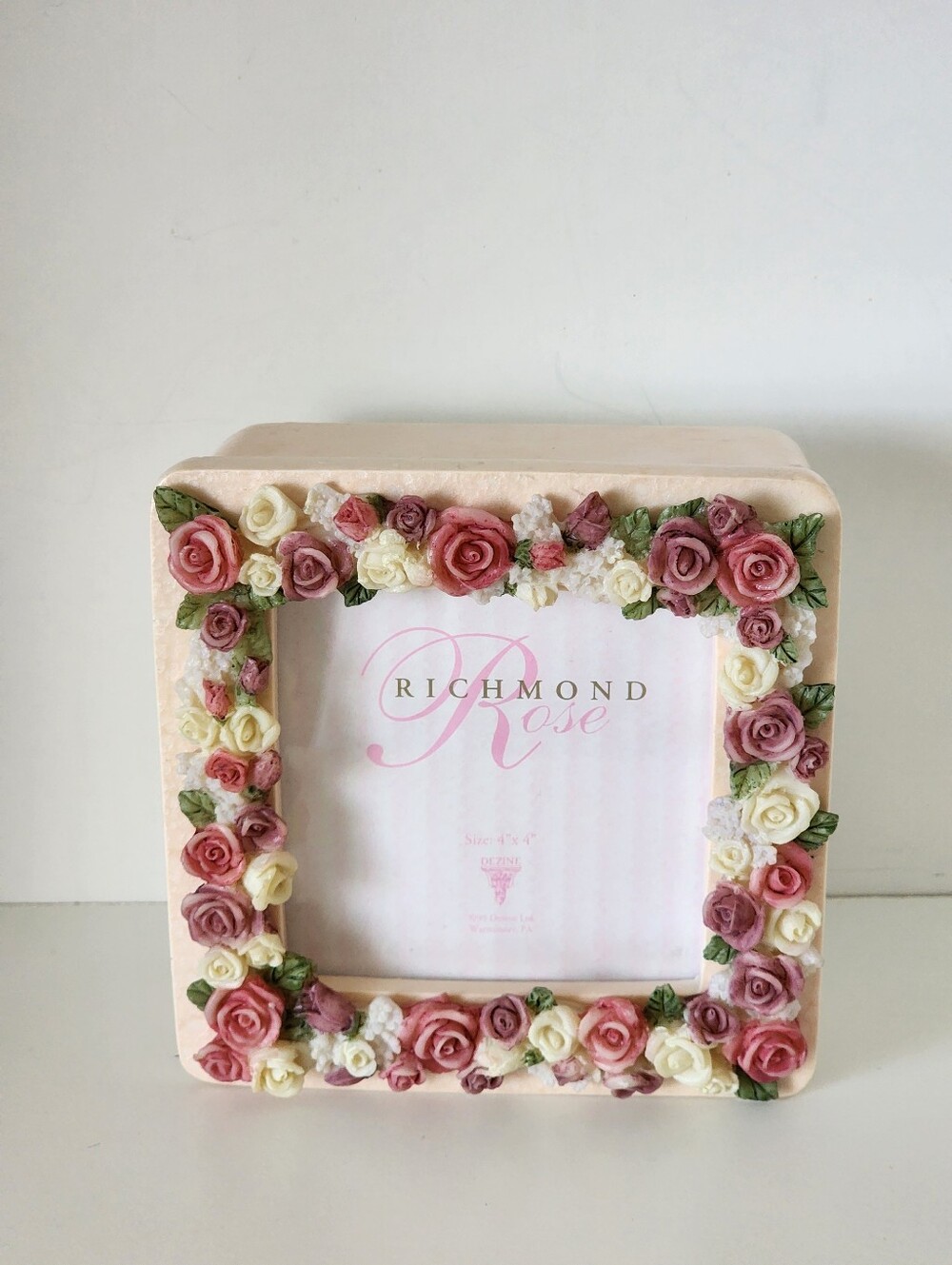 Rare Collectible Vintage Dezine Richmond Rose Floral Trinket Box with Frame